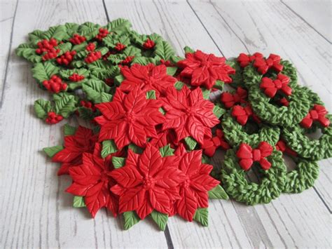 10/20/30/40 Edible Christmas Cake Decorations. Edible Holly  Etsy UK