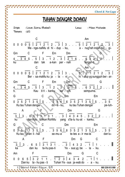 Chord Dan Not Angka Lagu Tuhan Dengar... - Partitur NOT ANGKA + Karaoke