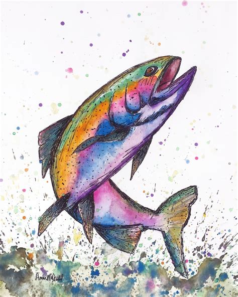Rainbow Trout Watercolor Fish Print Fish Art Trout Painting Etsy