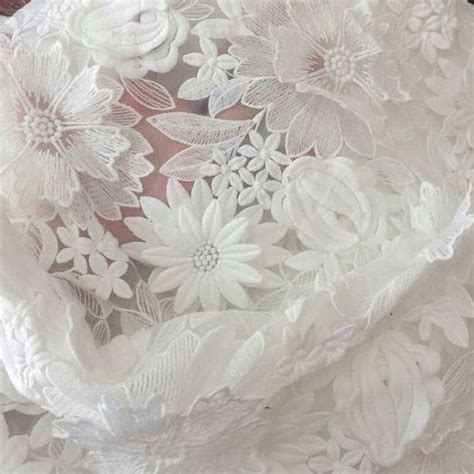 White Organza Embroidery And Appliqué Lace Fabric With Scalloped Edge