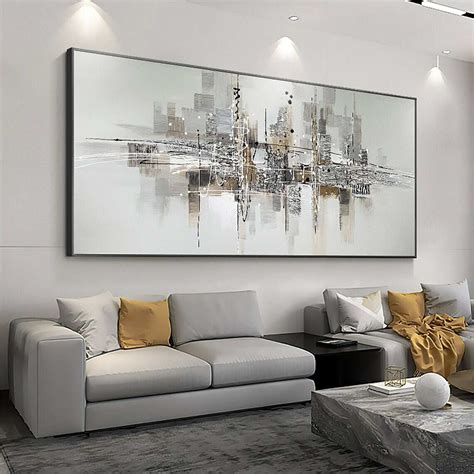 Oversized Painting Gray Abstract Painting Black And White Canvas Art