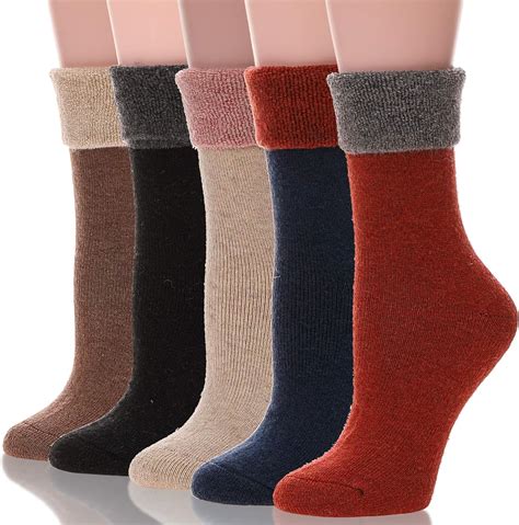 womens wool socks fuzzy soft cabin thermal heavy thick soft warm winter socks 5 pairs color c