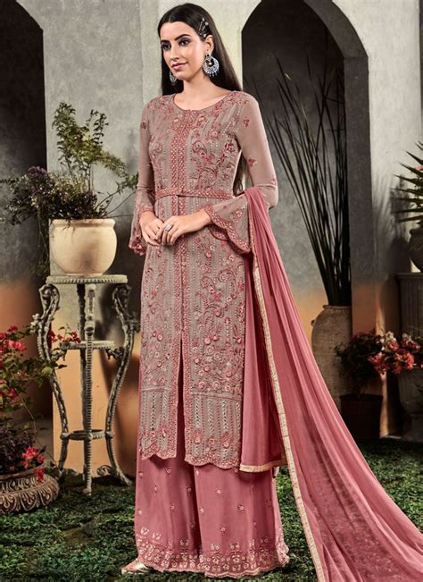 Resplendent Faux Georgette Embroidered Designer Palazzo Salwar Suit