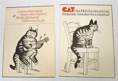 2 Vintage B Kliban Cat Art Prints Cards For Framing 5x7 Guitar