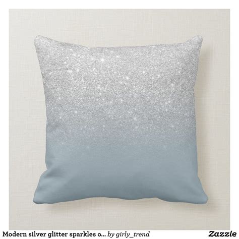 Modern Silver Glitter Sparkles Ombre Dusty Blue Throw Pillow Zazzle
