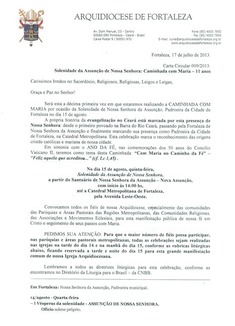 Carta Circular 0092013 Caminhada Com Maria Arquidiocese De Fortaleza