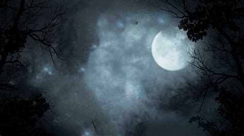 Download 3840x2160 Moon Dark Night Clouds Trees