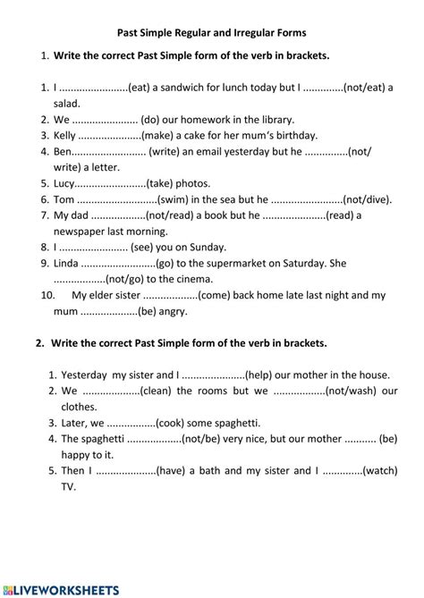 Past Simple Regular And Irregular Forms Interactive Worksheet