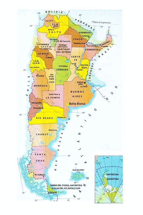 En el recuadro inferior derecho se indica en tono más oscuro la parte de argentina representada. Mapa de Argentina 🥇 Político & Físico Con Nombres 2020