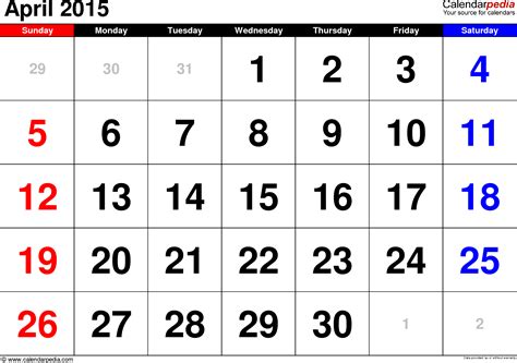 April 2015 Calendar Templates For Word Excel And Pdf