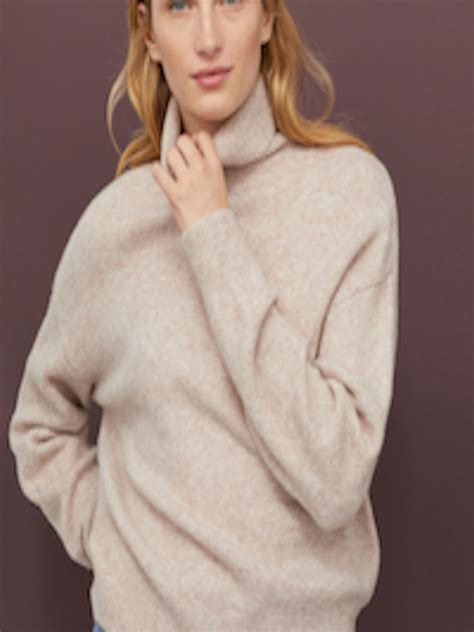 Buy Handm Women Beige Knitted Polo Neck Jumper Sweaters For Women
