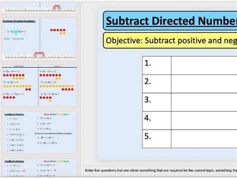 Subtract Directed Positive And Negative Numbers Teaching Resources