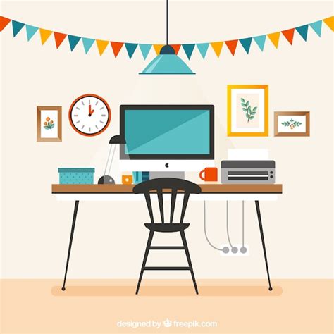 Free Vector Cute Workplace In Flat Design