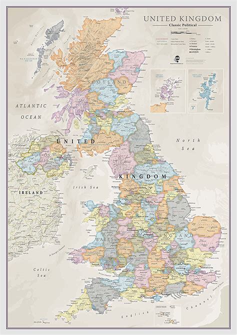 Maps International Classic Uk Wall Map Map Of The Uk Poster Front