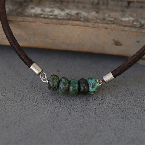 Turquoise Necklace For Men Leather Necklace Mens Necklace Etsy