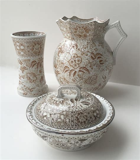 Free shipping on orders over $99! "French" Toilet set: vase, jug and covered soap dish with ...