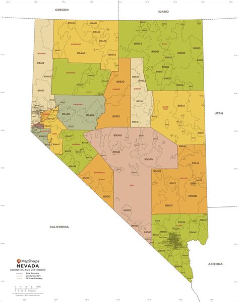 Nevada Zip Code Map With Counties By Mapsherpa The Map Shop