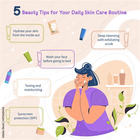 Beauty Infographics For Women And Girls Five Steps For Healthy Skin