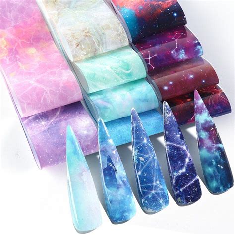 10pcs Gradient Starry Sky Nail Foils Marble Holographic Design Nail Art