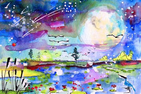 Big Moon Wetland Magic Painting By Ginette Callaway Fine Art America