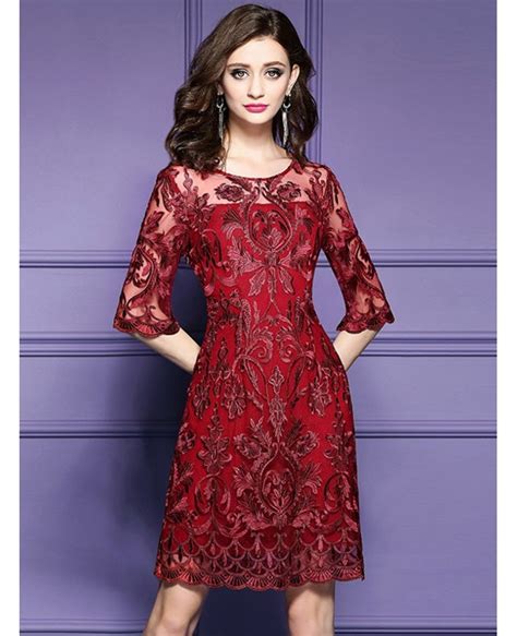 Catch those rays and wow everyone in a floral dress. Elegant Burgundy Short Wedding Guest Dress For Over 40,50 ...