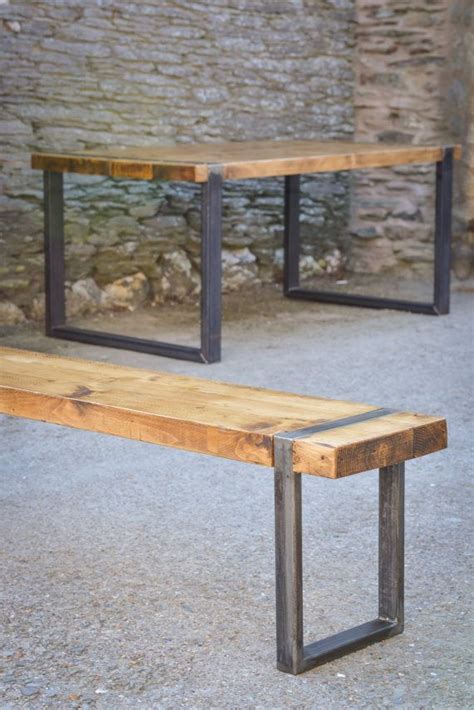 Pallet wood and metal leg bookshelf. Industrial bench seating from our 'Wood & Steel' by ...