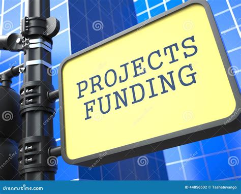 Projects Funding Signpost On Blue Background Stock Photo Image