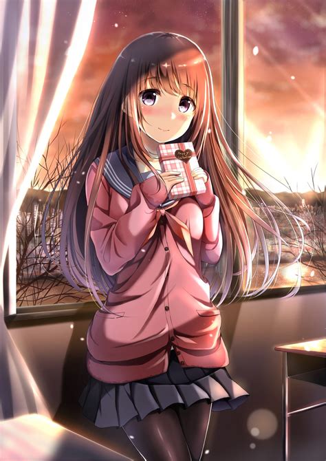 Wallpaper Long Hair Anime Girls Brunette Skirt Valentines Day Screenshot Mangaka