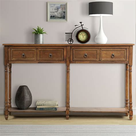 Hommoo Retro Console Table For Entryway Sofa Table With Drawers And