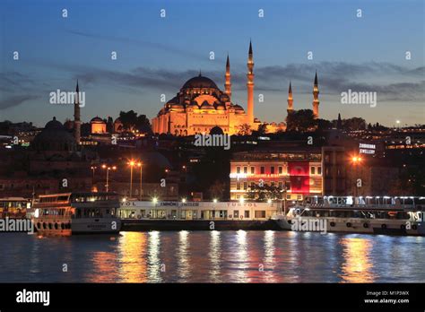 Old City Suleymaniye Mosque At Dusk Eminonu Golden Horn Bosphorus