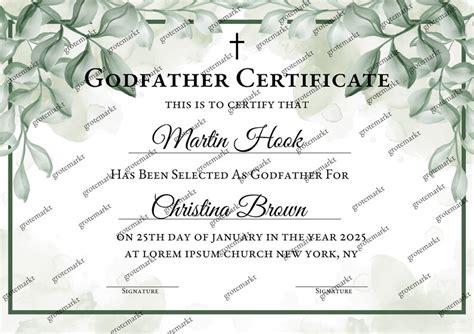 Editable Godfather Certificate Greenery Godparents Certificate
