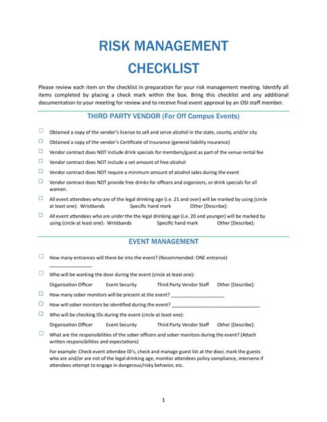 Risk Management Checklist