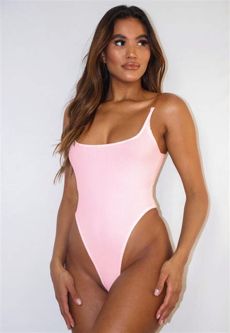 Petite Pink Rib Clear Strap Bodysuit | Missguided