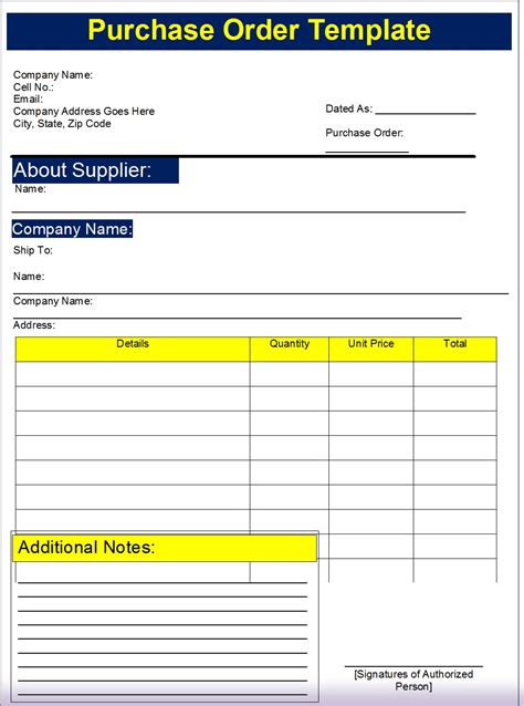 Purchase Order Template Free Report Templates