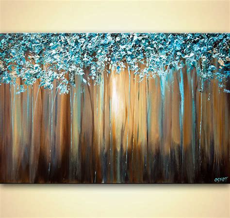 Painting For Sale Light Blue Blooming Trees Textured