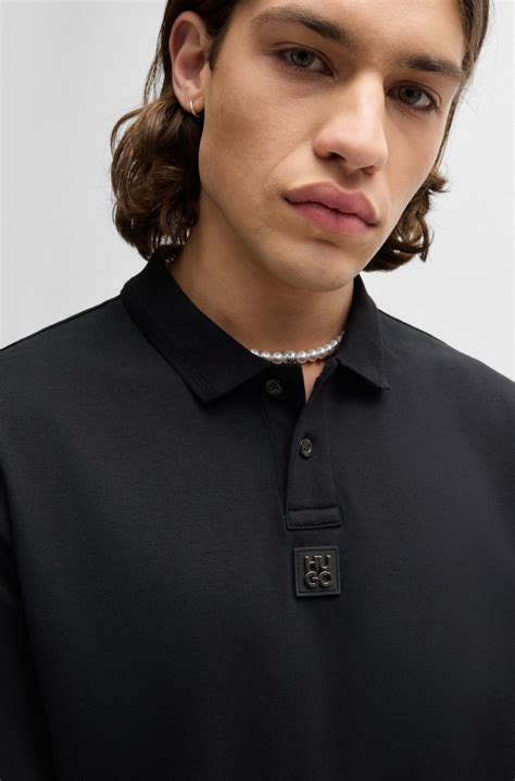 HUGO - Interlock-cotton polo shirt with stacked logo