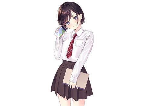 Anime Girl Brown Hair School Uniform