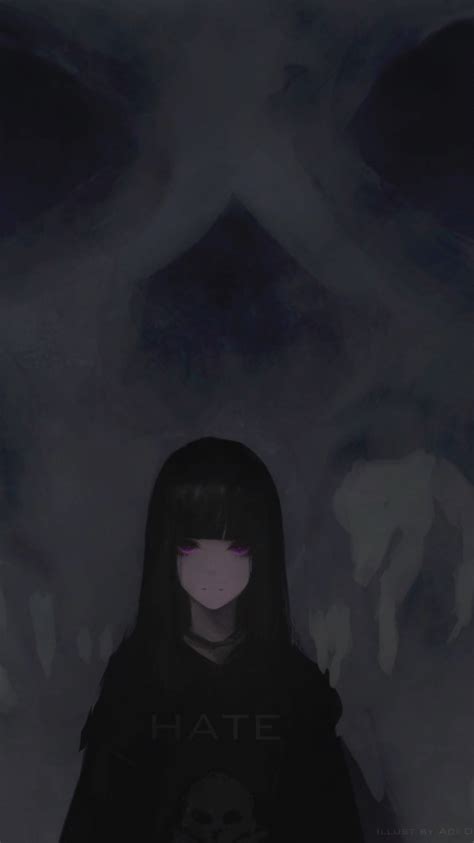 Download Wallpaper 480x854 Anime Girl Purple Eyes Dark Skull Nokia