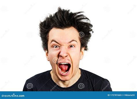 Sad Anger Young Guy Look In Camera And Cry With Open Mouth And Scream