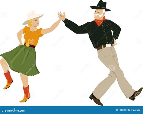 Senior Couple Dancing Western Vector Illustration