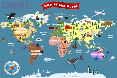 Personalized Laminated World Map For Kids Lets