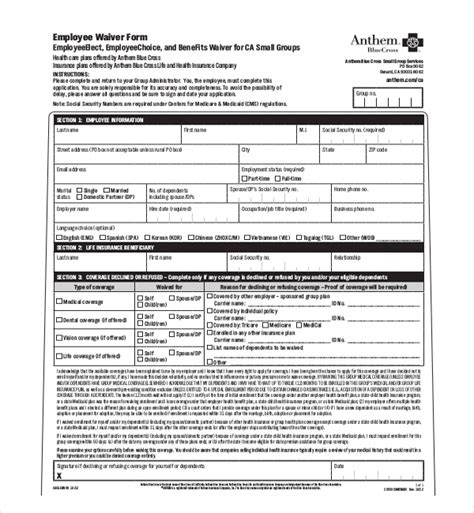 Health coverage waiver form employer group name: employee health insurance waiver form template 7 Things