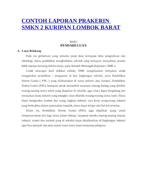 Doc Contoh Laporan Prakerin Smkn Kuripan Lombok Barat Dokumen Tips