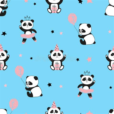 Cute Panda Bears And Balloons Seamless Pattern Stock Vector