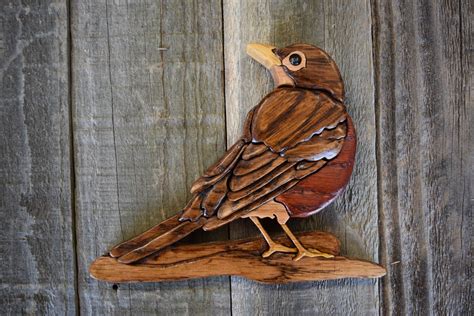 Intarsia Robin Handcrafted In Wood Etsy