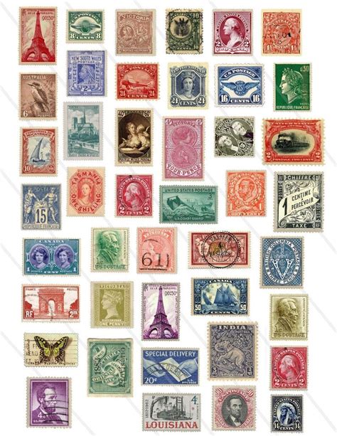Vintage Postage Stamps Printable Old Postage Stamps Ephemera Etsy
