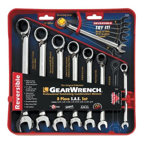 Gearwrench Sae Reversible Ratcheting Wrench Set 8 Piece 9533n The