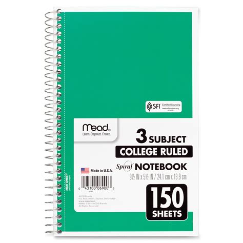 Mead Spiral Notebook 3 Subject College Ruled Ld Products