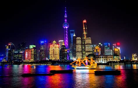Oriental Pearl Tv Tower Pudong Bund Huangpu River Shanghai China Stock