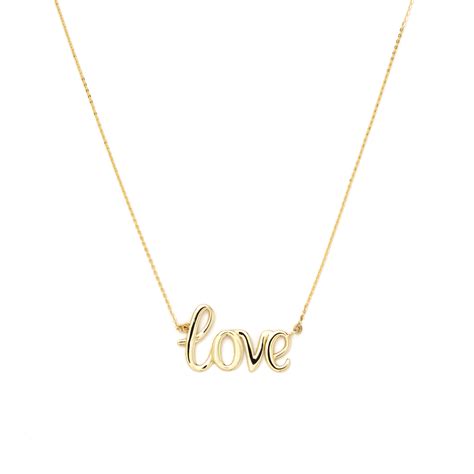 Yellow Gold Cursive Love Necklace New York Jewelers Chicago